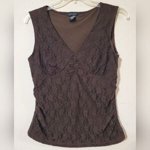 Y2k Project Brown Lace V-Neck Camisole Ruched Sides Lined Whimsigoth Babydoll L